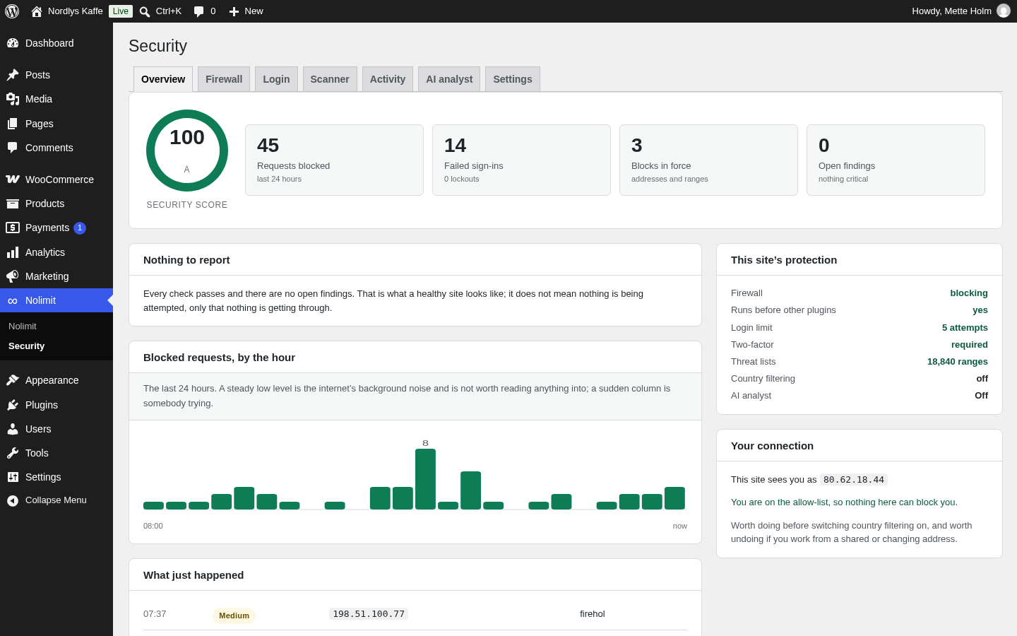 Nolimit Security — the Overview screen