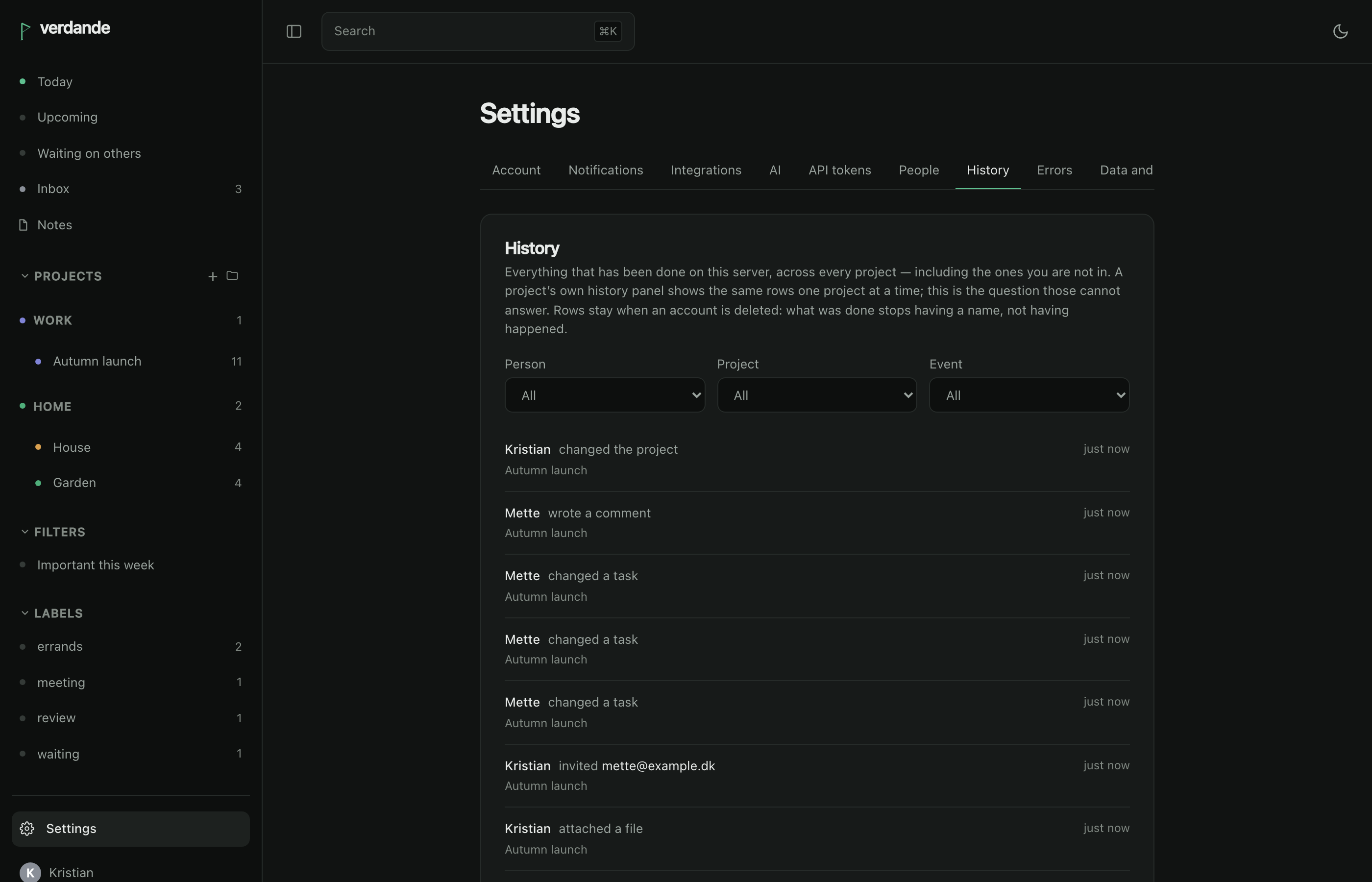 Instance history